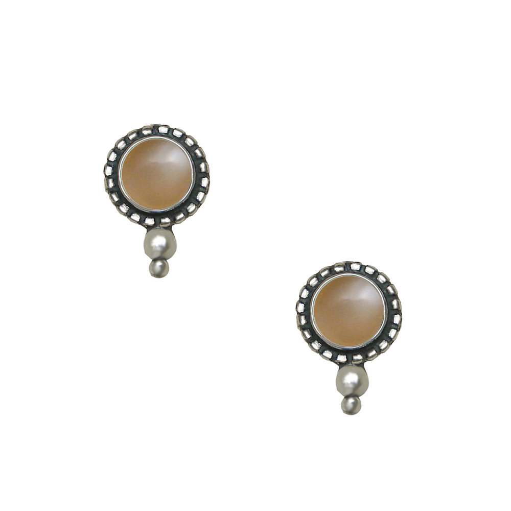 Sterling Silver Peach Moonstone Post Stud Earrings